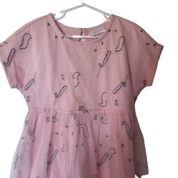 Hanna Andersson Embroidered Dress Tulle Pink Unicorn size 120 size 6 7 Years - Picture 2 of 5